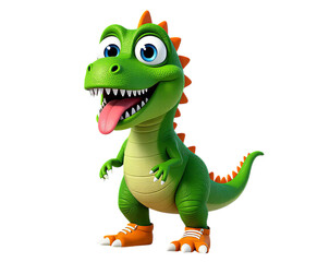 Fototapeta premium Green Dinosaur, Isolated Transparent Background, Cartoon Design Element