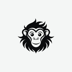 Abstract Monkey Face Silhouette with Flowing Mane – Tribal Art Style in Black and White Design