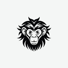 Abstract Monkey Face Silhouette with Flowing Mane – Tribal Art Style in Black and White Design