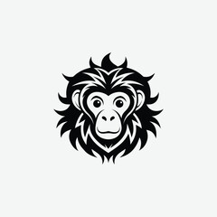 Abstract Monkey Face Silhouette with Flowing Mane – Tribal Art Style in Black and White Design