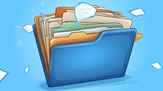 File folder filling with documents animation