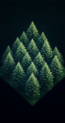 Isometric Pine Forest with Dark Background.