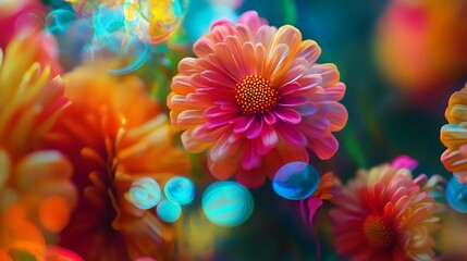 Floral symphony bursts vibrantly with kaleidoscope colors and natural harmony for captivating scene capturing beauty and life in nature’s embrace concept.