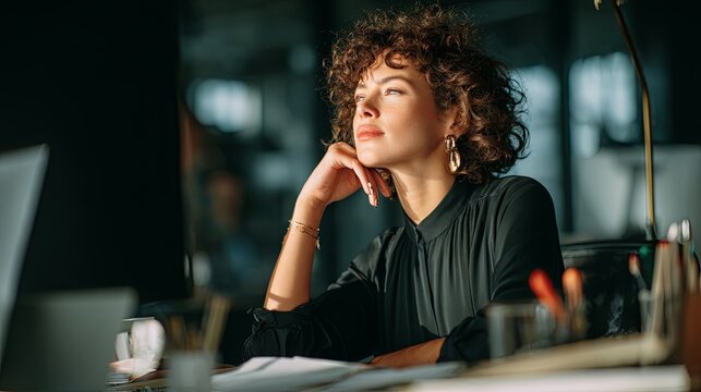 Thoughtful Female Business Professional at Desk