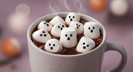 Cup of hot cocoa with ghost-shaped marshmallows