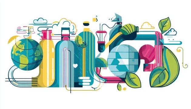 Ekologiczny projekt graficzny z elementami planety Ziemia i zielonych liści