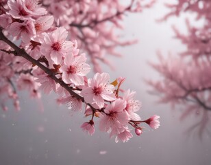 Obraz premium Pink cherry blossom petals swirling in gentle breeze , particle, dreamy