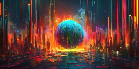 Neonowa Planeta w Futurystycznym Mieście