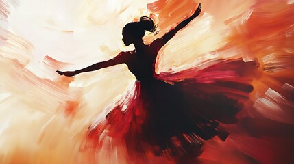 Ballet dancer spins elegantly with flowing motion and crimson hues for dramatic scene capturing grace passion in expressive dance art concept.