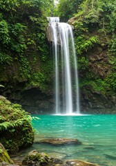 Serene Waterfall in Lush Tropical Forest