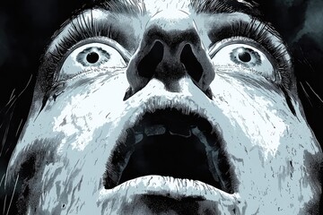 Close-up portrait of a terrified face.