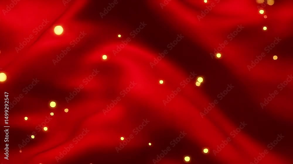 Aufkleber flowing red fabric with golden bokeh lights abstract video background