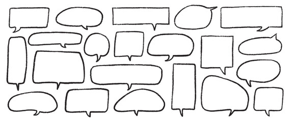 Obraz premium Speech Bubble Set with Hand-Drawn Chalk Outlines on Black Background. Crayon Style Shapes for Comic Dialogues