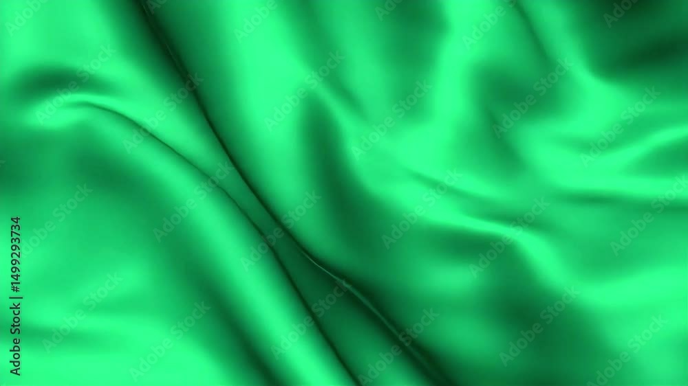 Poster animated green silk fabric waving gently in a seamless loop