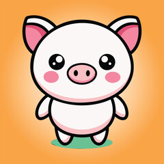 Cute pink piggy cartoon illustration of a happy farm animal