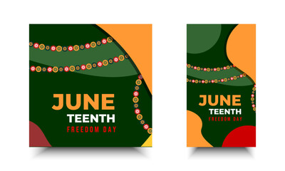 Juneteenth Freedom Day. Social Media design with flower circle ornaments for speech, ads, annual events on June 19