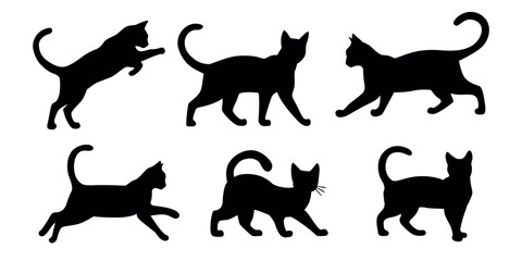 Set of cats silhouettes in different poses vector