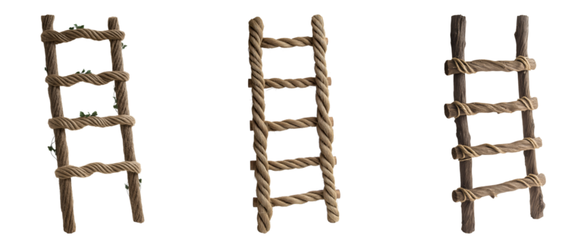 Set of various twine ladder isolated on transparent background