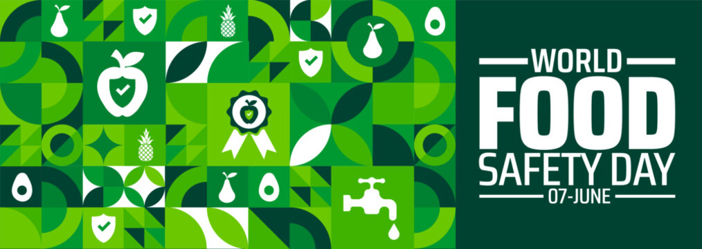 World Food Safety Day Geometric shape pattern background banner or poster design template. observed every year in June. Holiday concept. Use to any Template, card, poster, placard, template.