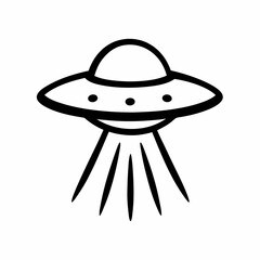 Simple outline of a flying saucer with beams of light extending down  