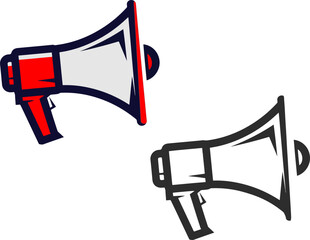 Two megaphone or trumpet logos, one colored and the other black icon.