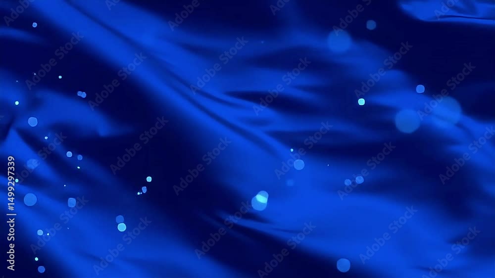 Poster abstract deep blue silk fabric with floating light particles video background