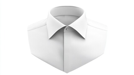 Crisp white dress shirt collar and top placket, buttoned, displayed in a three-quarter perspective, showcasing its clean lines and sharp points