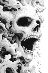 Naklejka premium Graphic illustration of a screaming skull.