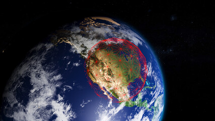 un dôme de fer anti-missiles au dessus des États-Unis d'Amérique - vue depuis l'espace - rendu 3D