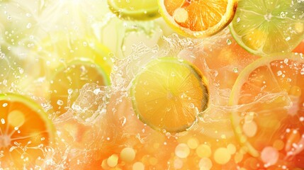 Refreshing Splash Background with Citrus and Ice – Vibrant and Cool Backdrop for Beverage and Summer Drink Ads
