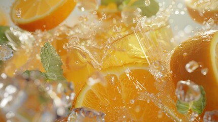 Refreshing Splash Background with Citrus and Ice – Vibrant and Cool Backdrop for Beverage and Summer Drink Ads
