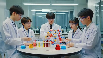 Young Scientists Collaborating on DNA Research in a Modern Laboratory - Powered by Adobe