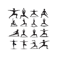 warrior pose vector silhouette clip art logo design illustration. international yoga day. meditation collection