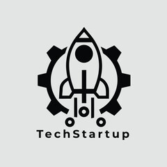 Rocket Launching from Gear Tech Startup Logo