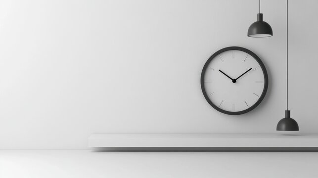 Round decorative clock with artistic face and smooth finish placed on a plain white stage