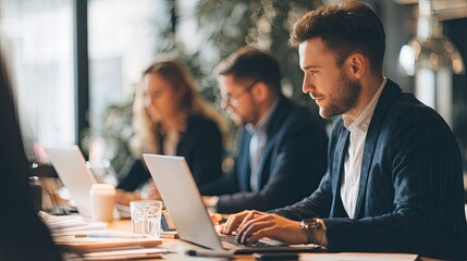 Young Businessman Working on Laptop at Desk