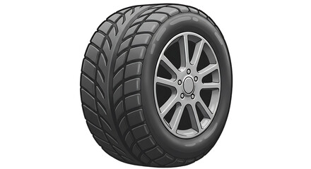 Car Tire with Wheel Illustration