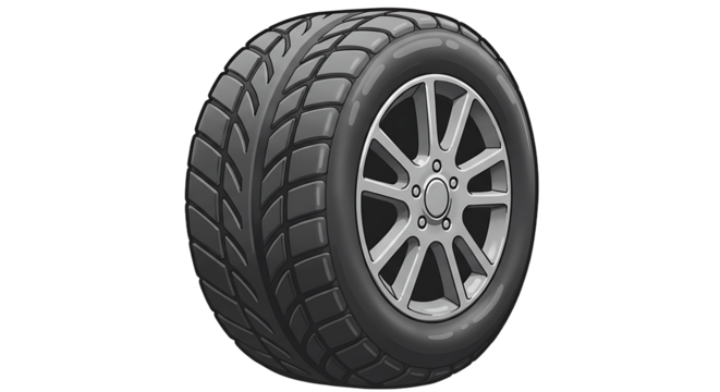 Car Tire with Wheel Illustration
