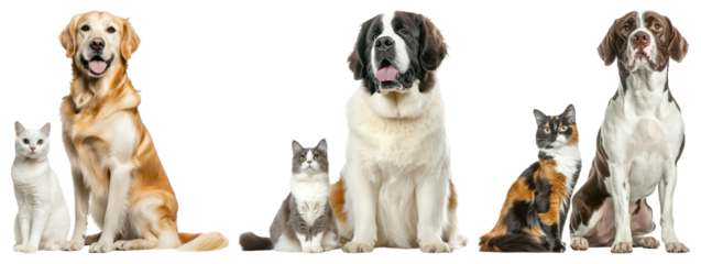 PNG Diverse pets posing together, element set on transparent background
