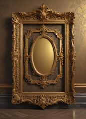 Gilded vintage frames with elaborate damask backdrop  ,  vintage frames,  graphic design
