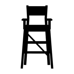 A black silhouette of a lifeguard chair, tall and sturdy looking