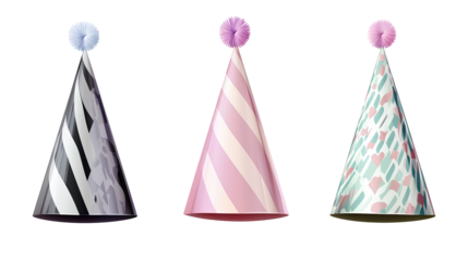 Birthday Hats Collection in Various Colors and Patterns – PNG Isolated