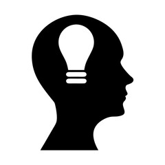 Creative mind with bright idea represented by lightbulb in head silhouette
