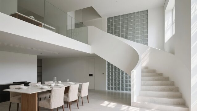 Modern Interior with Staircase and Dining Area