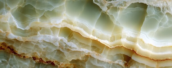 Wavy bands of green, cream, and tan layers form a striking pattern in this polished natural stone surface.