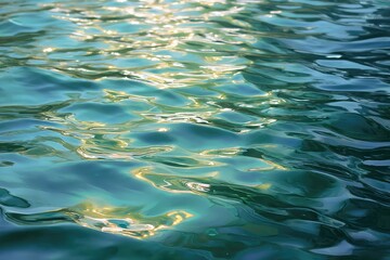 Gentle sunlight reflects on turquoise rippling water, creating a serene and calming aquatic scene.