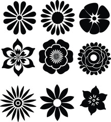 Nine Black and White Floral Designs for Decoration