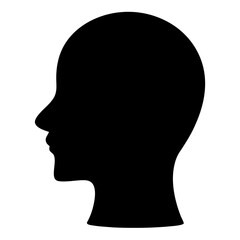 A simplistic silhouette of a human head in profile, facing left