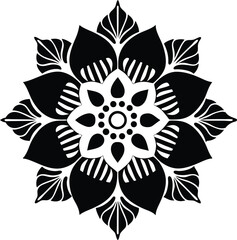 Ornamental Black and White Floral Mandala Design Element