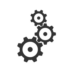 Gears graphic icon. Three gear sign isolated on white background. Vector illustration